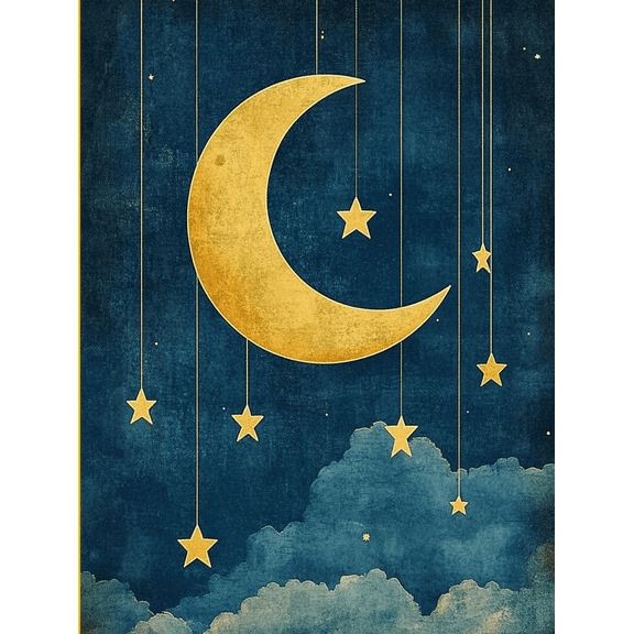 Moon and Stars Canvas Print/Wall Art Suitable for BedroomLiving RoomNurseryBathroomOffice Decor