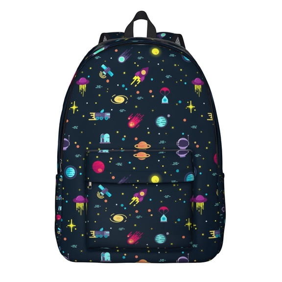Moon and Stars Galaxy Backpack, Celestial Rocket Astronaut School Daypack, Outer Space Cosmic Nebula Bookbag