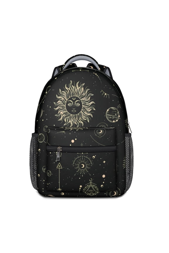 Moon and Stars Gothic School Backpack – Celestial Eclipse, Cosmic Solar & Astral Map with Gothic Dark Aesthetic