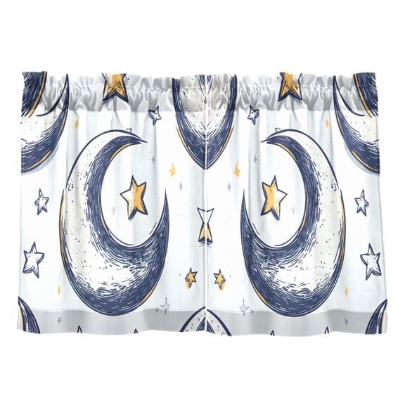 Moon and Stars Kitchen Curtains Tier Set 27x24 Inch 2 Panels Semi Sheer Light Filtering Privacy UV Protection