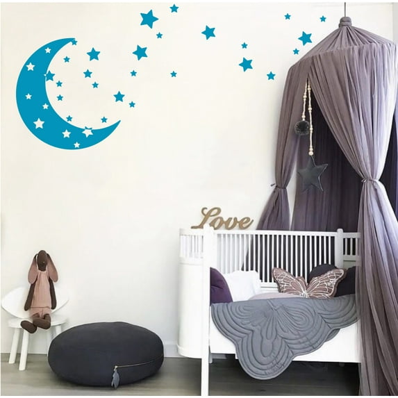 Moon and Stars Night Sky Vinyl Wall Art Decal Sticker Design for Nursery Room DIY Mural Decoration