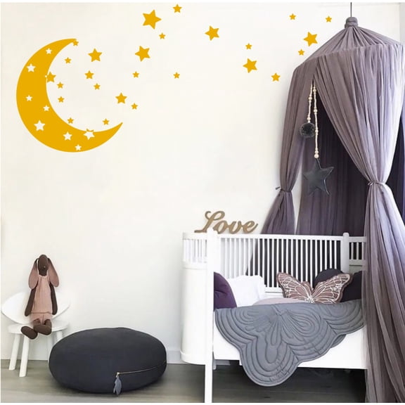 Moon and Stars Night Sky Vinyl Wall Art Decal Sticker Design for Nursery Room DIY Mural Decoration