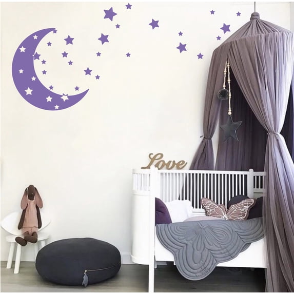 Moon and Stars Night Sky Vinyl Wall Art Decal Sticker Design for Nursery Room DIY Mural Decoration