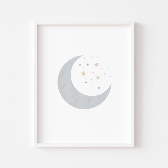 Moon and Stars Nursery Print Boho Room Decor Unframed Paper Print