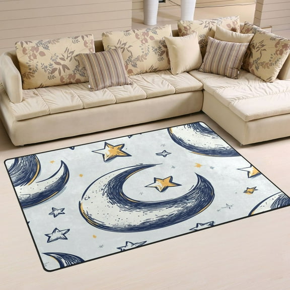 Moon and Stars Soft Polyester Area Rug 31''x20'', Non Slip, Memory Foam, Water Absorbent