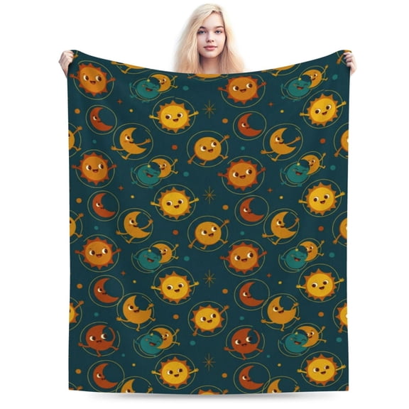 Moon and Sun Blanket, Boho Design Flannel Throw Blanket, Soft Cozy Lightweight Blanket for Couch, Sofa, Bed, Bohemian Home Decor 50x40