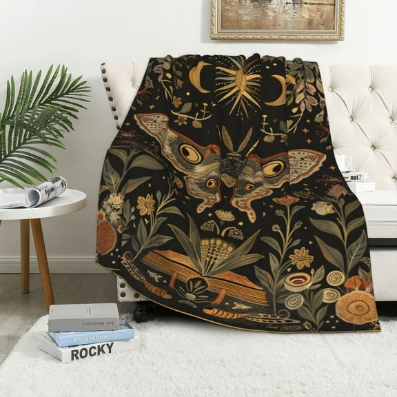 Moon and Sun Fleece Blanket, Warm Soft Throw for Bedroom Sofa and Office, Perfect Gift for Women Teens and Spiritual Lovers