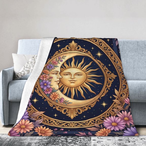 Moon and Sun Throw Blanket,Boho Celestial Astrology Flannel Blanket | Cozy Throw for Couch Sofa Bed | Gifts for Women & Bohemian Home Decor 50x40
