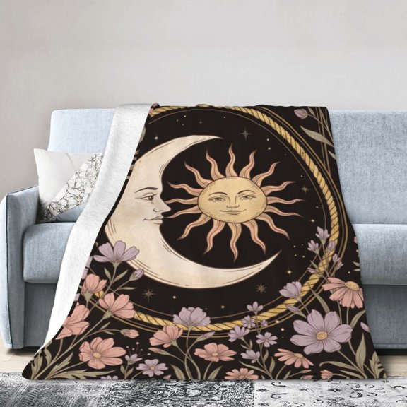 Moon and Sun Throw Blanket,Boho Celestial Astrology Flannel Blanket | Cozy Throw for Couch Sofa Bed | Gifts for Women & Bohemian Home Decor 50x40
