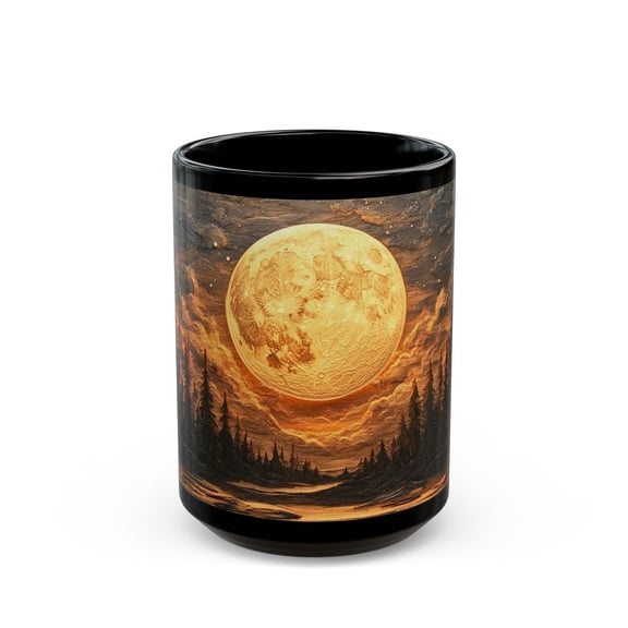 Moon and Trees Mug Mystical Moon Tea Mug Moon and Stars Ceramic 15oz Mug Full Moon Coffee Mug Nature Lover Gift Dark Aesthetic Large Black