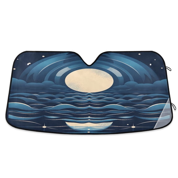 Moon and Wave Car Windshield Sun Shade Foldable Car Front Window Visor Heat and UV Protection 53x23.5