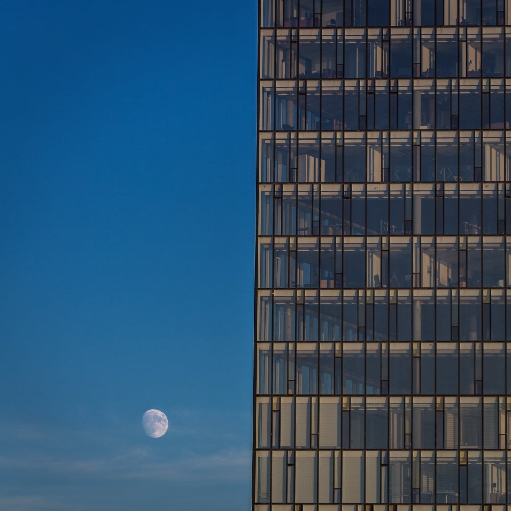 Moon and glass building Reykjavik Iceland Canvas Art - Panoramic Images (24 x 24)