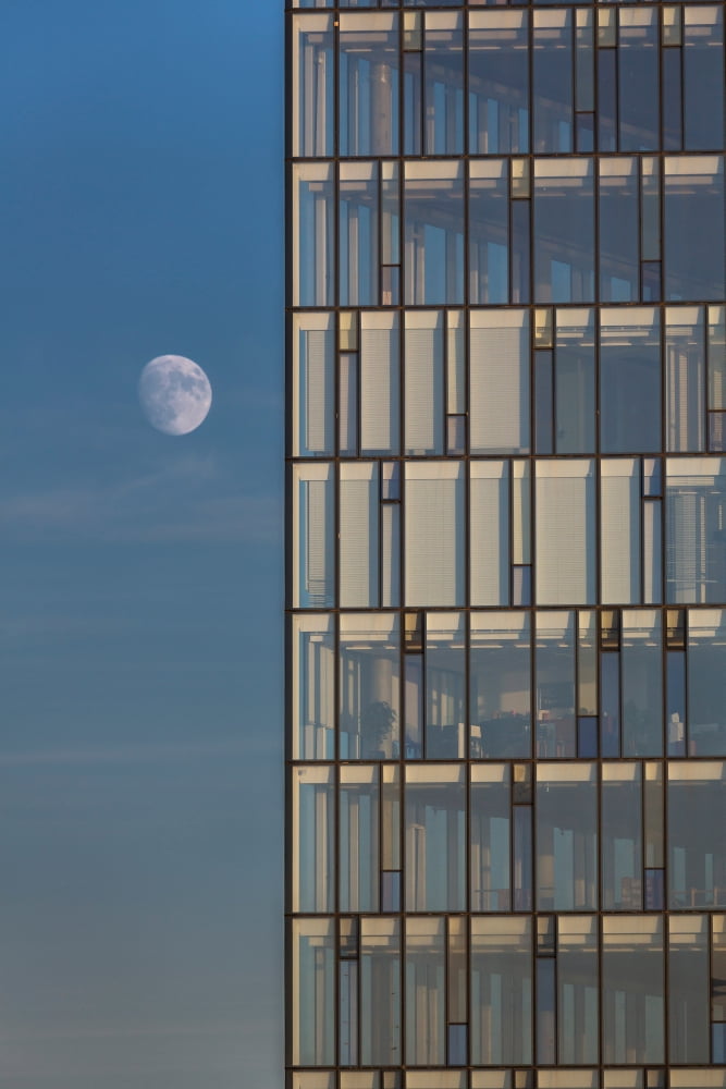 Moon and glass building Reykjavik Iceland Canvas Art - Panoramic Images (36 x 12)