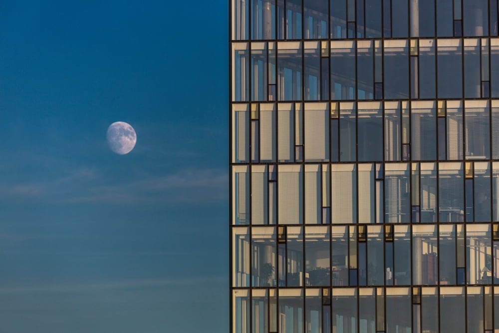 Moon and glass building Reykjavik Iceland Canvas Art - Panoramic Images (36 x 12)