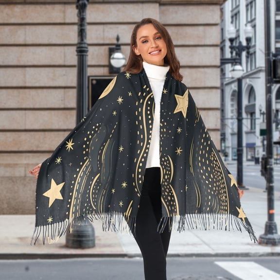 Moon in Black Winter Scarf for Women Fashion Warm Long Soft Blanket Scarves Gifts