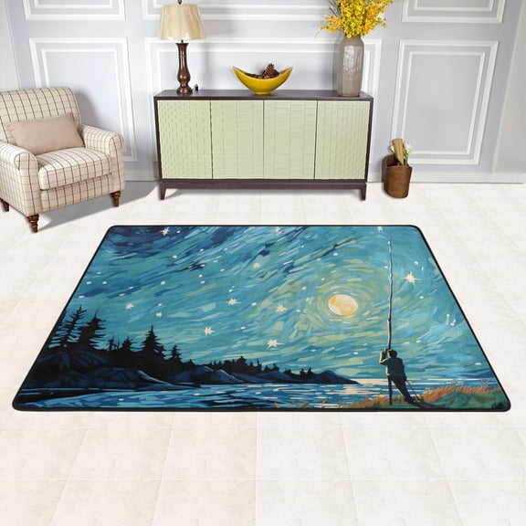 Moon in Night Area Floor Mats Soft Large Nursery Rugs Non-Slip Foam Carpets Living Room Doormat for Bedroom Dinning Decor 36" x 24"