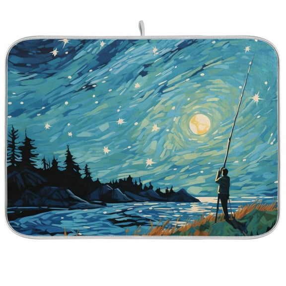 Moon in Night Dish Drying Mat Microfiber Kitchen Pad Large Counter Absorbent Dish Mats Drainer Rack 16"x18"