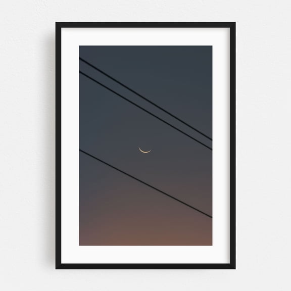 Moon lines - Longwarry Victoria Australia Photography Moon Night Sky Minimalist Silhouette Space Astronomy Moody Black Framed Wall Art Print 5 x 7 inches