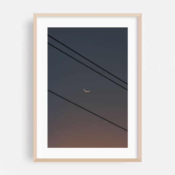 Moon lines - Longwarry Victoria Australia Photography Moon Night Sky Minimalist Silhouette Space Astronomy Moody Oak Framed Wall Art Print 20 x 30 inches