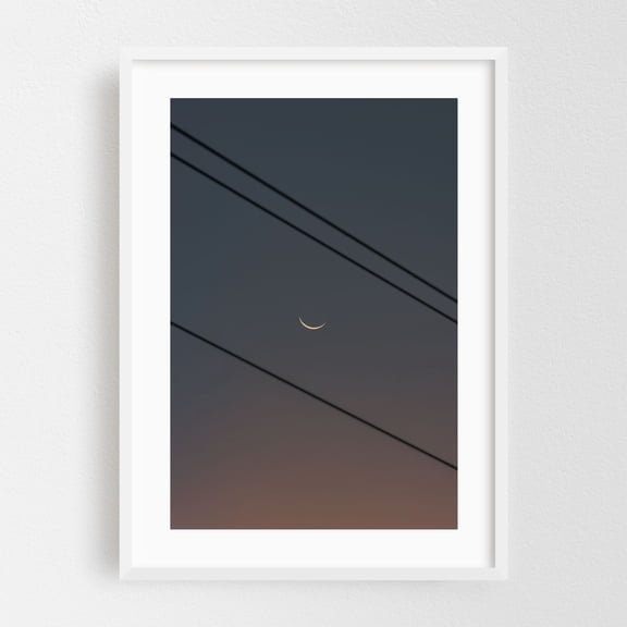 Moon lines - Longwarry Victoria Australia Photography Moon Night Sky Minimalist Silhouette Space Astronomy Moody White Framed Wall Art Print 5 x 7 inches