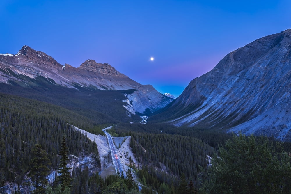 Moon over Icefields Parkway in Alberta Canada Canvas Art - Alan DyerStocktrek Images (34 x 23)