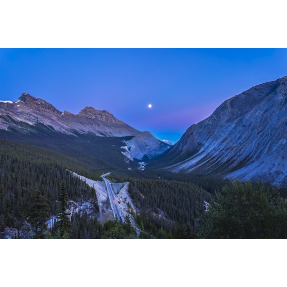 Moon over Icefields Parkway in Alberta Canada Canvas Art - Alan DyerStocktrek Images (34 x 23)