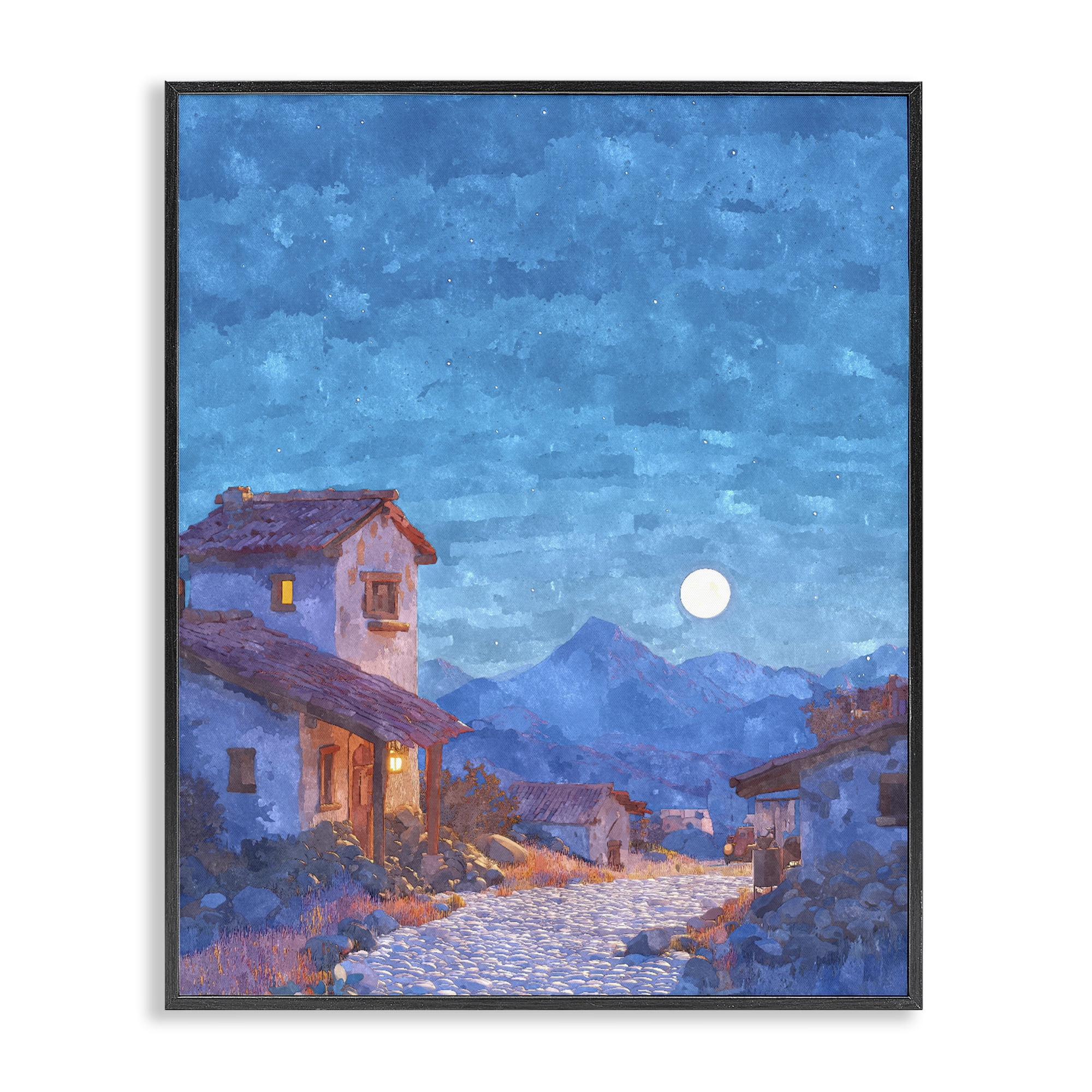 Moon over Quiet Town Black Framed Giclee Art, design by Ziwei Li