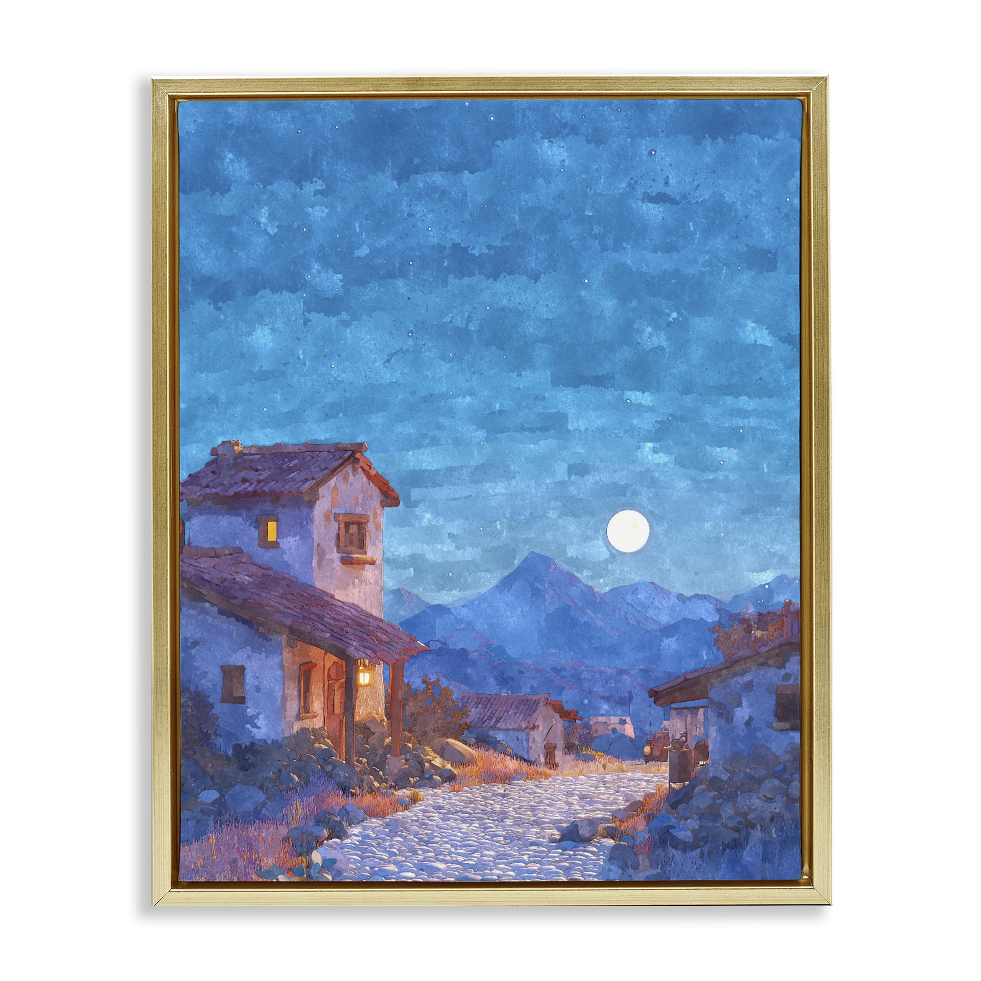 Moon over Quiet Town Gold Framed Floater Canvas Wall Art, design by Ziwei Li