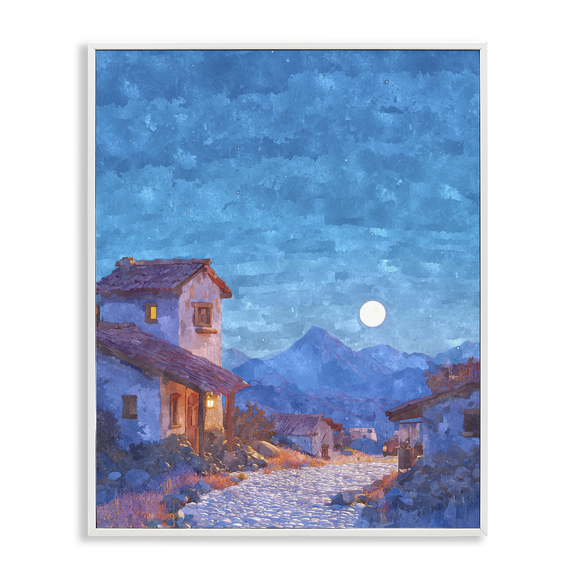 Moon over Quiet Town White Framed Giclee Art, design by Ziwei Li