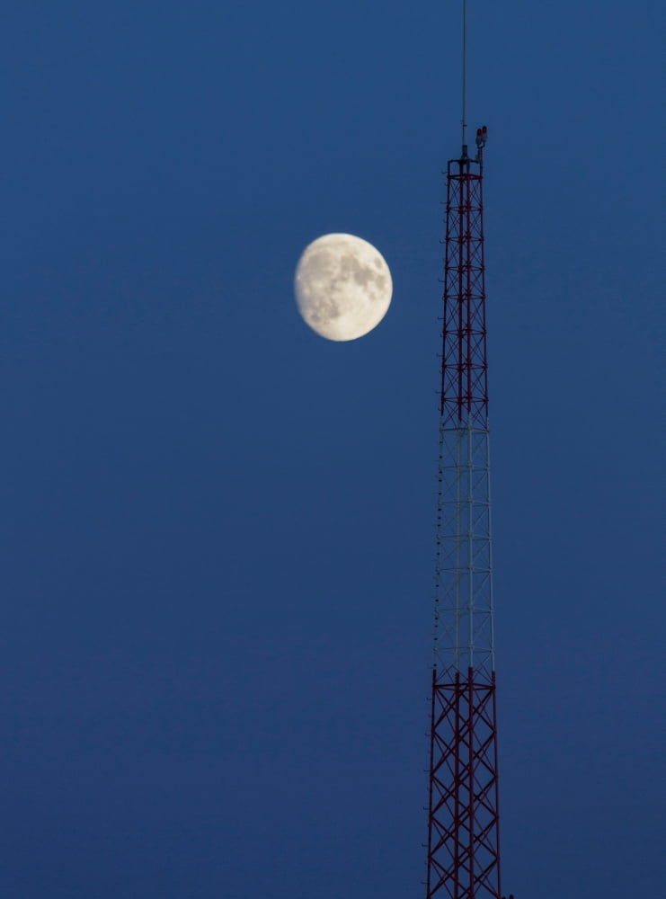 Moon over telecommunications tower Iceland Canvas Art - Panoramic Images (27 x 9)