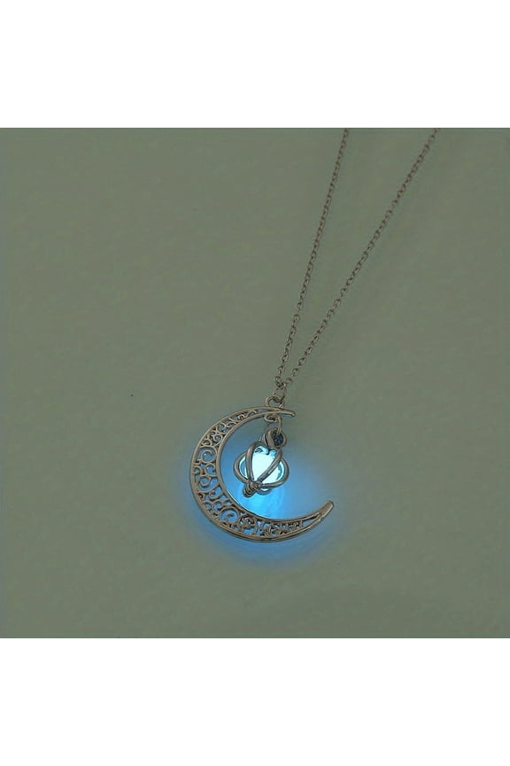 Moon pendant necklace at night can adjust the neck chain ladies party clothing, jewelry jewelry accessories Valentine's Day and Christmas gift music festival,Ny352 White K Tianlan