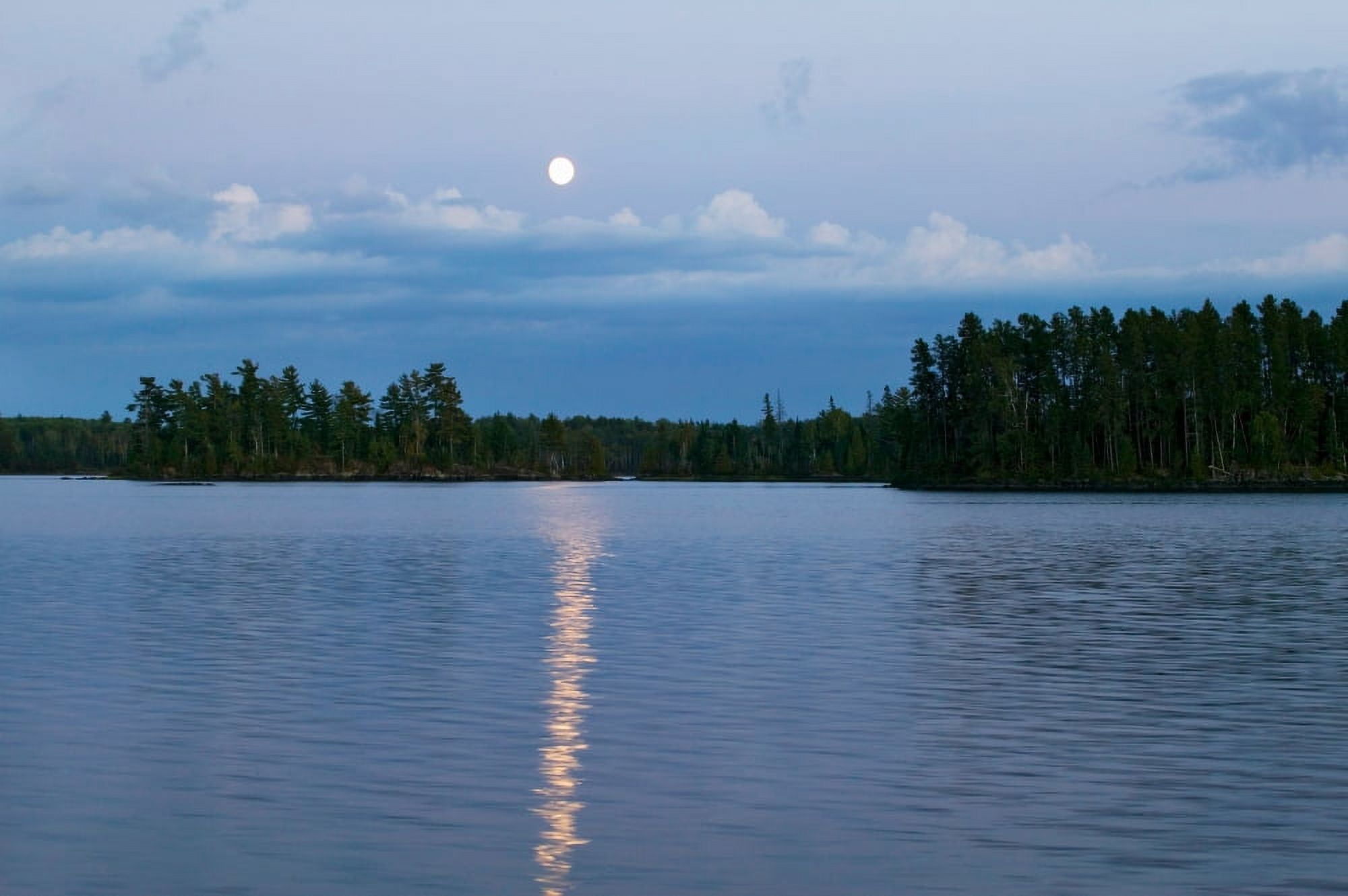 Moon rising over Lake One water reflection Boundary Waters Canoe Area Wilderness Minnesota USA Canvas Art - Panoramic Images (27 x 9)