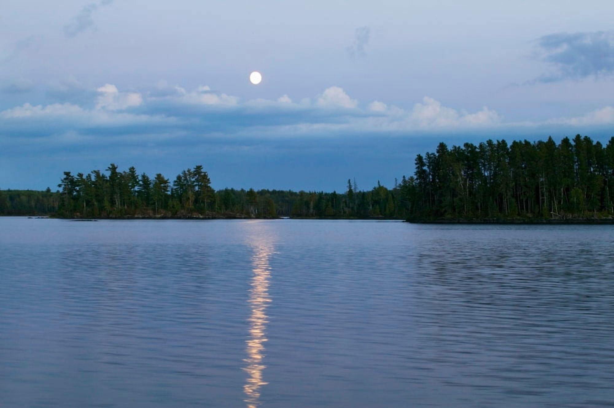 Moon rising over Lake One water reflection Boundary Waters Canoe Area Wilderness Minnesota USA Canvas Art - Panoramic Images (36 x 12)