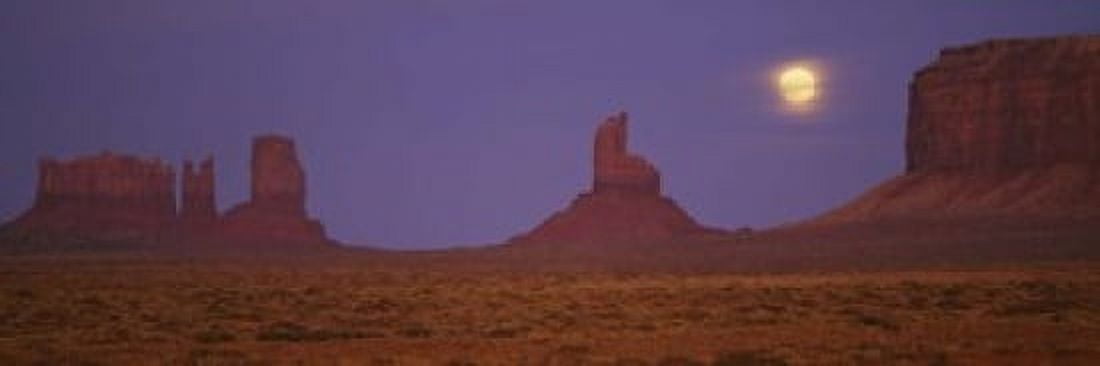 Moon shining over rock formations Monument Valley Tribal Park Arizona USA Canvas Art - Panoramic Images (18 x 6)