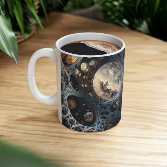 Moon ve Se Galaxy Coffee Mug, Astronau And Aliens SeS1Hip Cup, Meteor Art, Asteroideaded To Earth, Extra Terrestrial Invasion.
