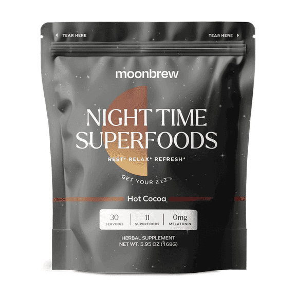 MoonBrew Magnesium Hot Cocoa: Natural Melatonin-Free Sleep Aid | 14 Superfoods with Magnesium Glycinate & Adaptogens | Keto & Vegan | Enjoy Hot or Cold - 30 Servings