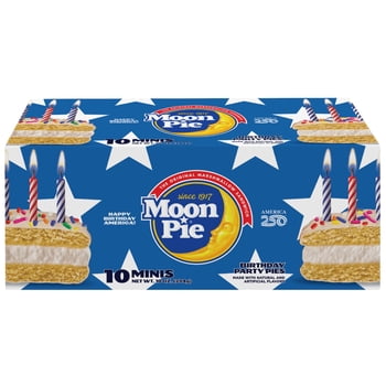 MoonPie America's Birthday Vanilla Mini Party Pies, 10 Count – Marshmallow Snack Cakes for America 250 Celebrations
