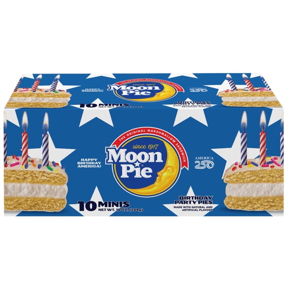 MoonPie America's Birthday Vanilla Mini Party Pies, 10 Count  Marshmallow Snack Cakes for America 250 Celebrations