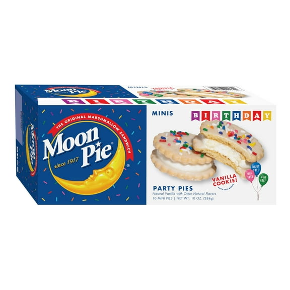 MoonPie Birthday Mini Party Pies, Vanilla AIS1Cookie, 10 Count, 10 oz, Dairy Free