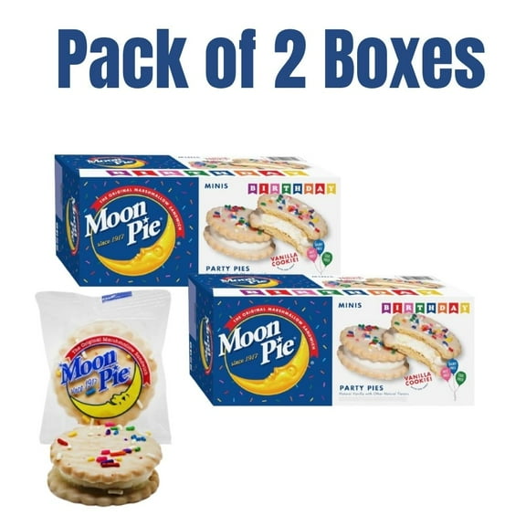 MoonPie Birthday Mini Party Pies, Vanilla Cookie Treats, Marshmallow Snack Cakes, 6 Count Per Pack, 2-Pack (12 Total), Perfect for Kids' Parties & Celebrations