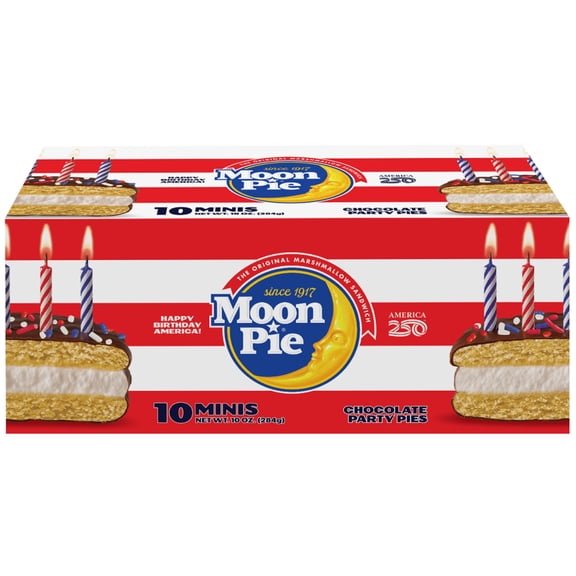 MoonPie America's Birthday Chocolate Mini Party Pies, 10 Count Marshmallow Snack Cakes for America 250 Celebrations