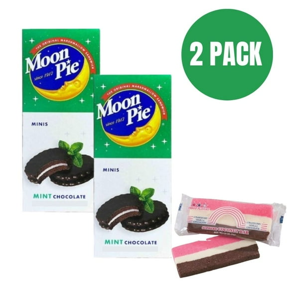 MoonPie Mini Mint Chocolate 5 Minis per Box (Pack of 2) + BONUS Barra De Arco-Ris De Coco | Chocolate & Mint Snack Treats