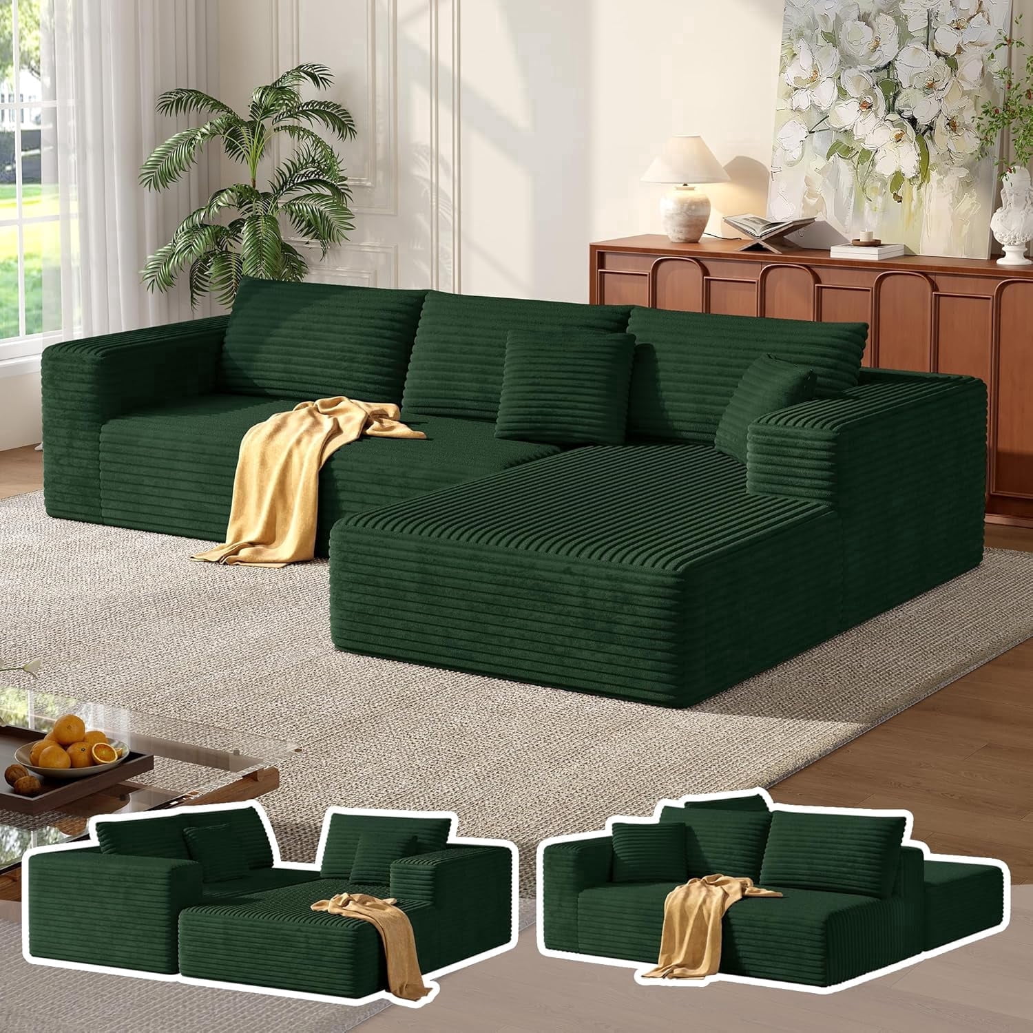 MoonSpeak 107" Sectional Boneless Couches for Living Room.Deep Seat