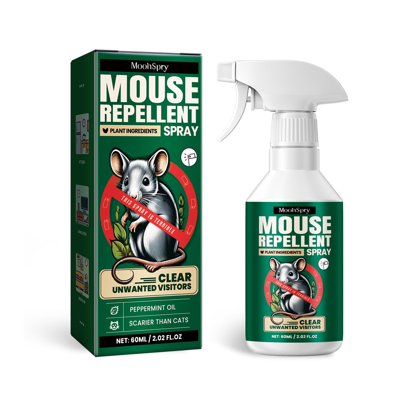 MoonSpry Mouse Repellent Spray, Household Gardening Rat-Repellent Rat-Repellent Solution Cockroach Repellent Mosquito Repellent Spray