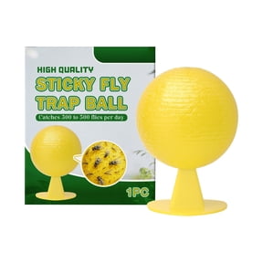 MoonSpry Sticky Fly Trap Ball - Effective Sticky Insect Catcher with Strong Adhesion for Indoor Outdoor Use, Home Patio Garden Kitchen - Yellow Fly Trapper with Stand for Flying Insects