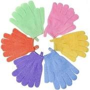 MoonSun 6 Pairs Exfoliating Shower Gloves, Stretch Body Scrubber Washable Loofah Gloves, Exfoliating Dual Texture Bath Gloves for Shower, Spa, Massage, Family Scrubbing Glove for Women Men