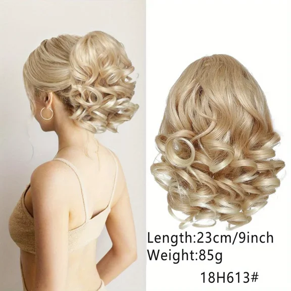 Moonbay Adjustable Drawstring Ponytail Wigs Curly Wave Short Human Hair for Women Versatile Hairpiece Gold