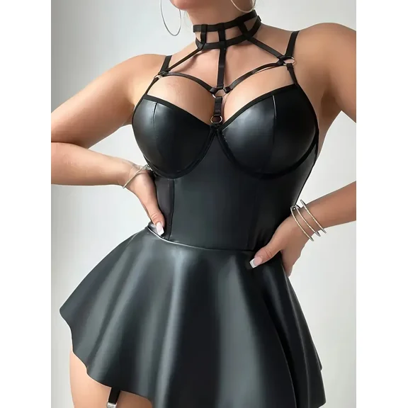 Moonbay Sexy Black Nightclub Uniform Temptation Neckline Tight Body Suit for Women, Clubbing Attire, Sexy Cutouts, Sophisticated Style, Party Attire, Stretchy Fabric, Tight Fit, Nightlife Attire M