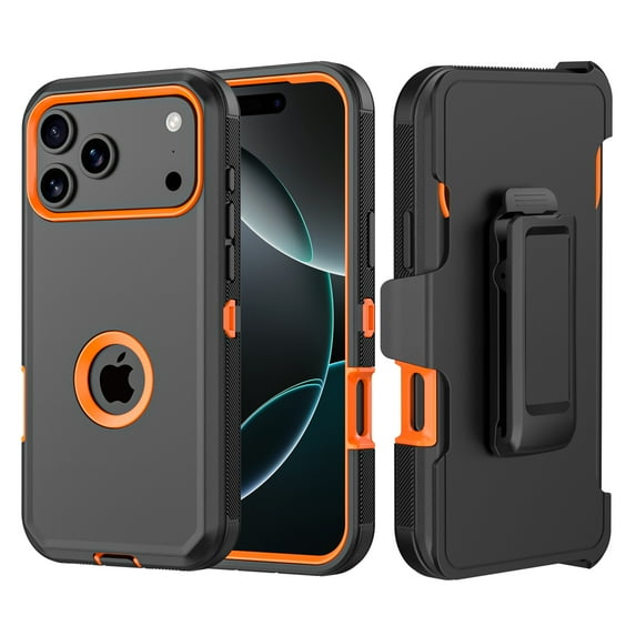 Moonbay for iPhone 17 Pro Case with Belt Clip Holster Military Grade Heavy Duty Protection 3 in 1 Shockproof Durable Detachable iPhone 17 Pro 6.3 inch 2025 Phone - Black+Orange