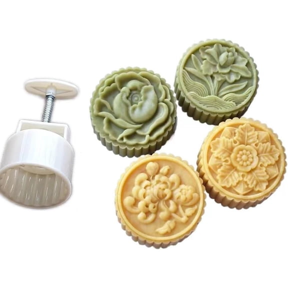 Mooncake Mold 100g- Floral Cookie Stamps Plastic Hand Press Flowers Shape Kitchen Gadgets DIY Baking Pastry Tool 2.59in (flower banquet)